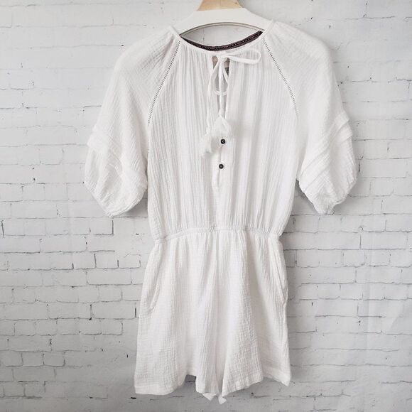 Knox Rose Pants - Knox Rose White Cotton Romper Size XS Shorts Tassels Lined Boho Coastal Gauzy